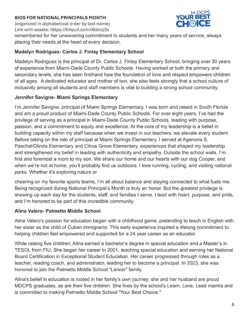 M-DCPS National Principals Month bios