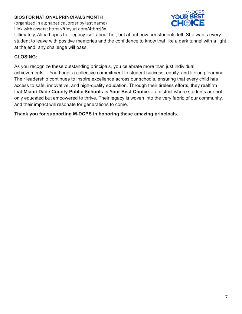 M-DCPS National Principals Month bios